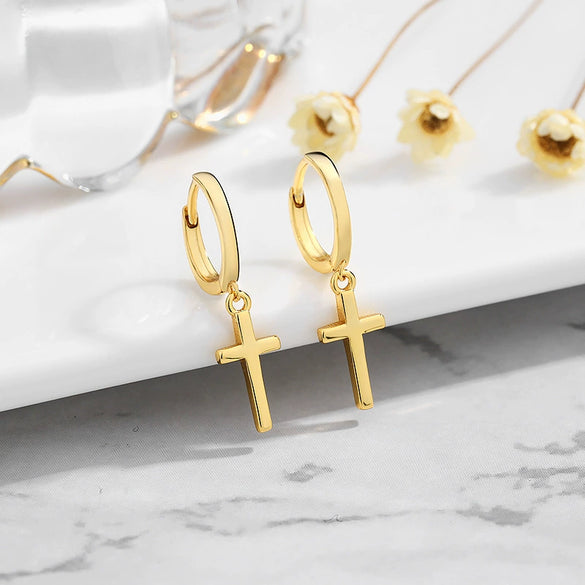 Sterling Silver Geometric Cross Earrings Retro Simple Elegant Unisex Fashion Jewelry