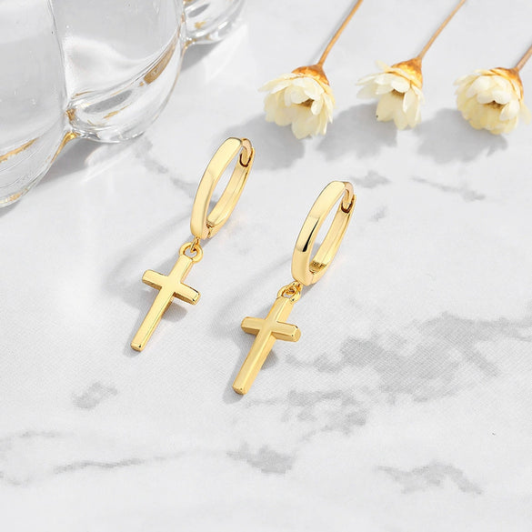 Sterling Silver Geometric Cross Earrings Retro Simple Elegant Unisex Fashion Jewelry