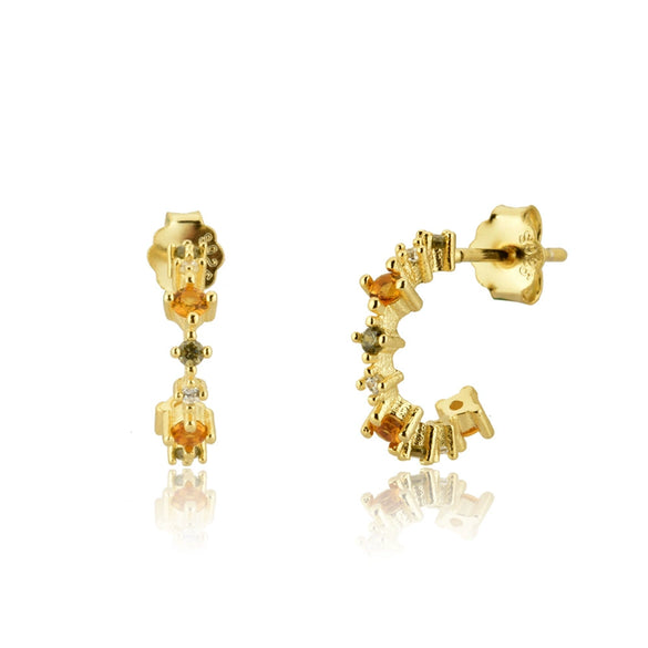 925 Sterling Silver Geometric Cshaped Electroplated Platinum Or 18K Gold Unisex Earrings