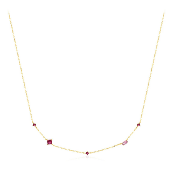 Sterling Silver Geometric Diamond Pigeon Blood Zircon Necklace For Women