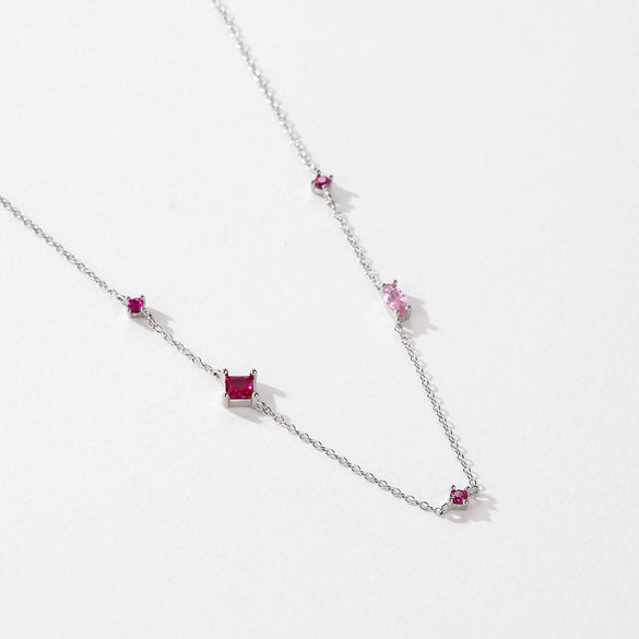 Sterling Silver Geometric Diamond Pigeon Blood Zircon Necklace For Women