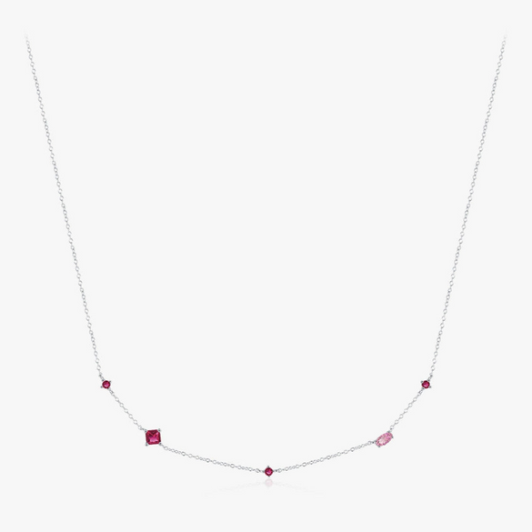 Sterling Silver Geometric Diamond Pigeon Blood Zircon Necklace For Women