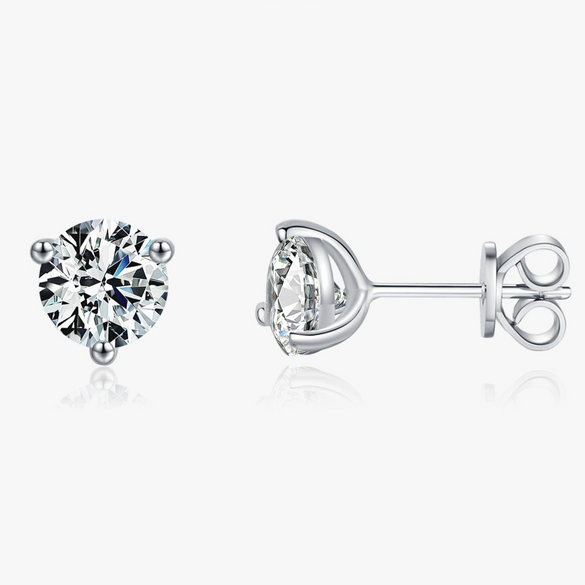 Sterling Silver Geometric Diamond Threeclaw Earrings For Men And Women