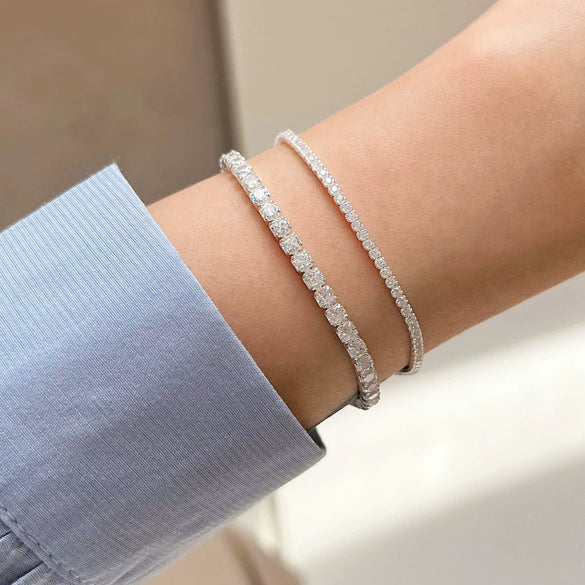 Sterling Silver Geometric Diamond Zircon Bracelet