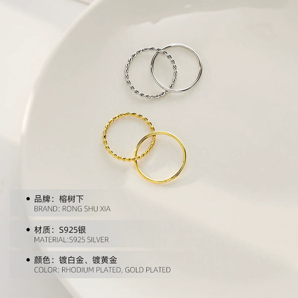 925 Sterling Silver Geometric Double Band Twist Ring With Electroplated Finish Unisex Artistic Handmade Style