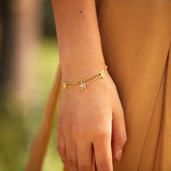 Sterling Silver Geometric Doublelayer Flat Bead Bracelet For Women With Electroplating