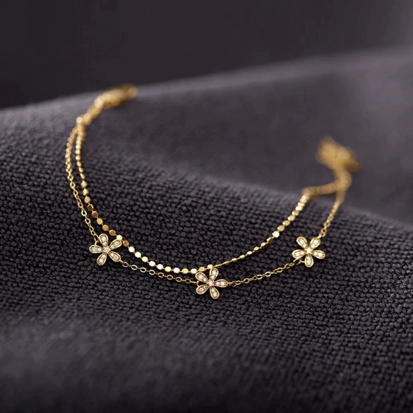 Sterling Silver Geometric Doublelayer Flat Bead Bracelet For Women With Electroplating