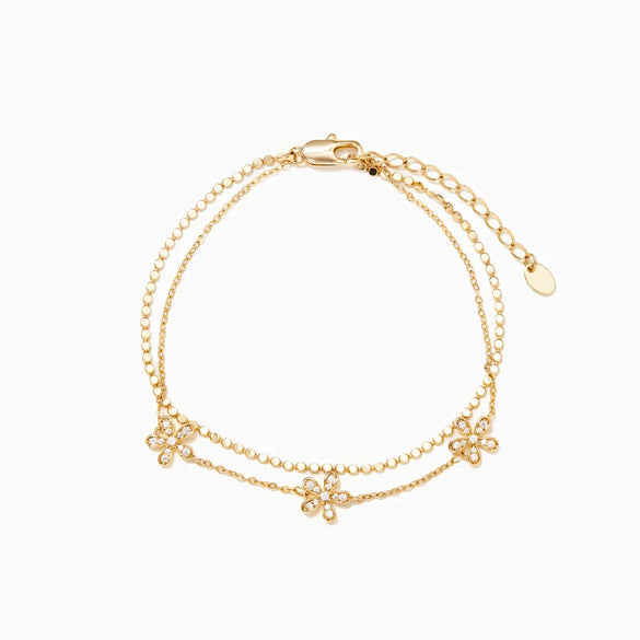 Sterling Silver Geometric Doublelayer Flat Bead Bracelet For Women With Electroplating
