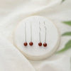 925 Sterling Silver Geometric Ear Threader Earrings With Natural Cinnabar And Curved Retro Design