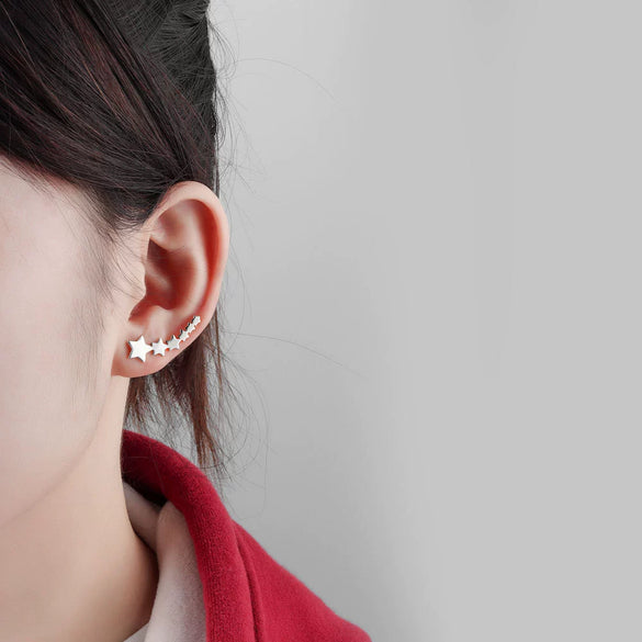 925 Sterling Silver Geometric Five Point Star Earrings For Women Electroplated Minimalist Metal Stud Earrings