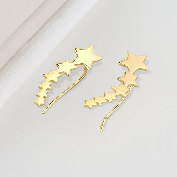 925 Sterling Silver Geometric Five Point Star Earrings For Women Electroplated Minimalist Metal Stud Earrings