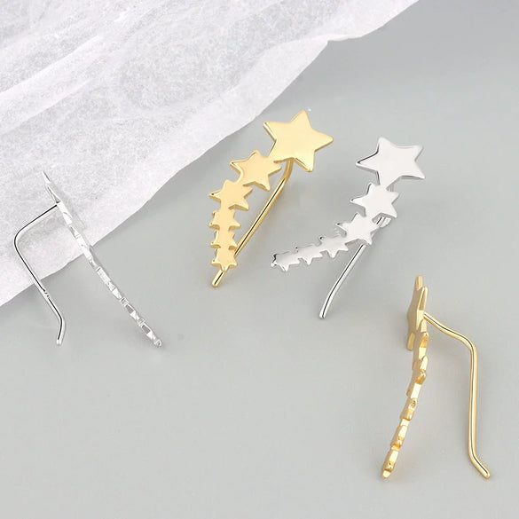 925 Sterling Silver Geometric Five Point Star Earrings For Women Electroplated Minimalist Metal Stud Earrings