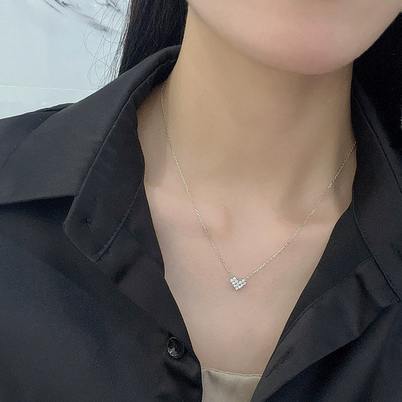 925 Sterling Silver Geometric Four Leaf Clover Heart Necklace Light Luxury Fashion Collarbone Chain For Women