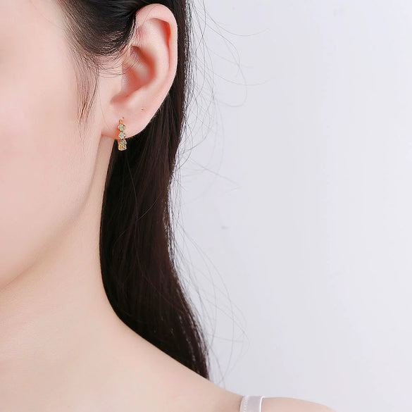 925 Sterling Silver Geometric Four Leaf Clover Zircon Ear Buckle Earrings For Women Simple Electroplated Style
