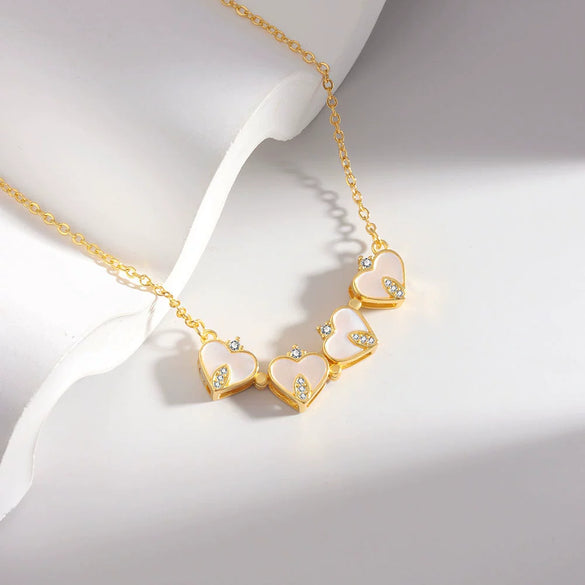 925 Sterling Silver Geometric Heart Pendant Clavicle Necklace With White Mother Of Pearl Electroplated Cross Chain