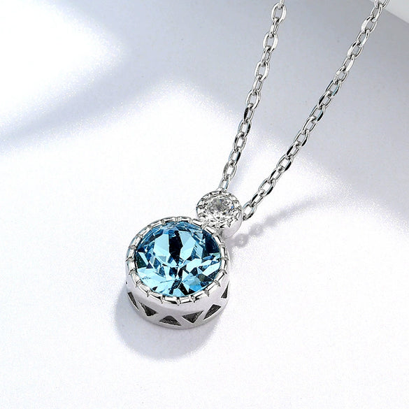 Sterling Silver Geometric Heart Pendant Necklace With Crystal Inlay Cross Chain Electroplated Clavicle Necklace For Women Trendy Fashion Jewelry