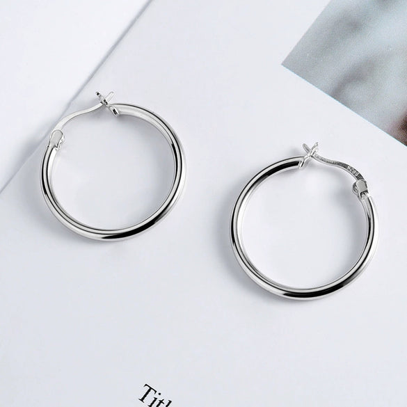 Sterling Silver 925 Geometric Hollow Ring Circle Earring With Electroplating