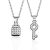 925 Sterling Silver Geometric Key Lock Pendant Necklace With Crystal And Gem Inlay Electroplated Retro Fashion Couple Jewelry