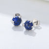 Sterling Silver 925 Geometric Lapis Laurel Bead Sixclaw Set With Precious Stones Women's Earrings