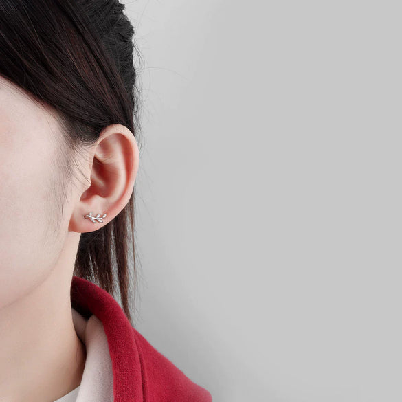 925 Sterling Silver Geometric Leaf And Marquise Cut Stone Stud Earrings For Women Electroplated Minimalist Jewelry