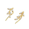 925 Sterling Silver Geometric Leaf And Marquise Cut Stone Stud Earrings For Women Electroplated Minimalist Jewelry