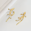 925 Sterling Silver Geometric Leaf And Marquise Cut Stone Stud Earrings For Women Electroplated Minimalist Jewelry