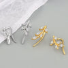 925 Sterling Silver Geometric Leaf And Marquise Cut Stone Stud Earrings For Women Electroplated Minimalist Jewelry