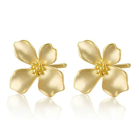 925 Sterling Silver Geometric Light Luxury Style Frosted Flower Petal Electroplated Earrings For Women