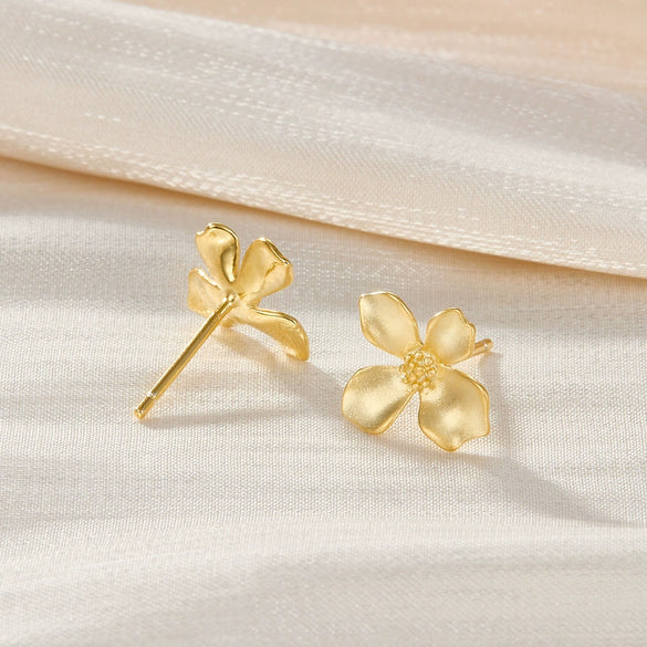 925 Sterling Silver Geometric Light Luxury Style Frosted Flower Petal Electroplated Earrings For Women