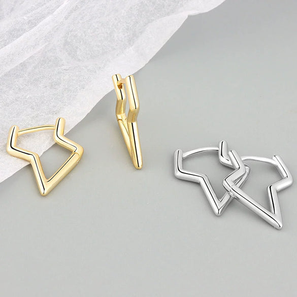 925 Sterling Silver Geometric Lightning Irregular Hoop Earrings Electroplated Minimalist Statement Ear Buckles