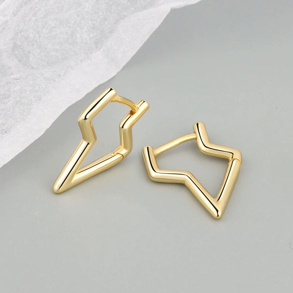 925 Sterling Silver Geometric Lightning Irregular Hoop Earrings Electroplated Minimalist Statement Ear Buckles