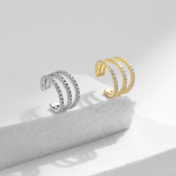 925 Sterling Silver Geometric Line Ear Clip Earrings For Women With Micro Inlay Niche Design