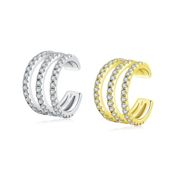 925 Sterling Silver Geometric Line Ear Clip Earrings For Women With Micro Inlay Niche Design