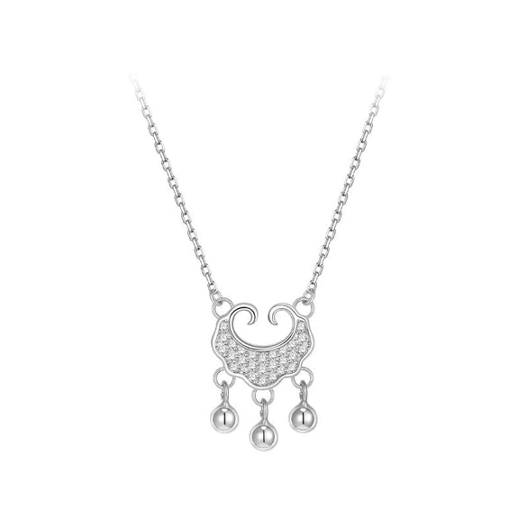 925 Sterling Silver Geometric Lock Pendant Necklace For Women With Cross Chain Diamond Cut Clavicle Necklace Minimalist Temperament Design