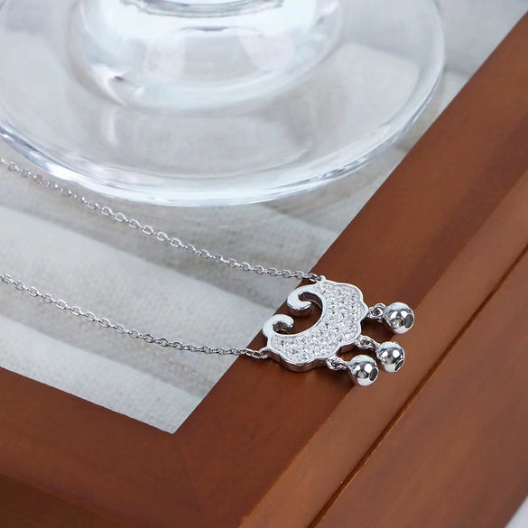 925 Sterling Silver Geometric Lock Pendant Necklace For Women With Cross Chain Diamond Cut Clavicle Necklace Minimalist Temperament Design