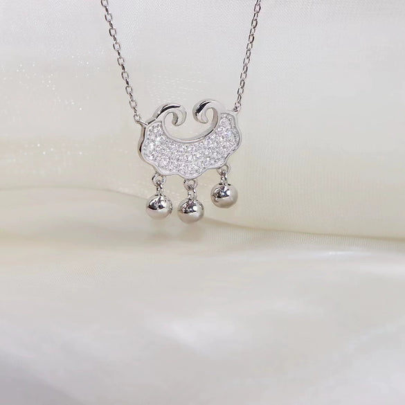 925 Sterling Silver Geometric Lock Pendant Necklace For Women With Cross Chain Diamond Cut Clavicle Necklace Minimalist Temperament Design