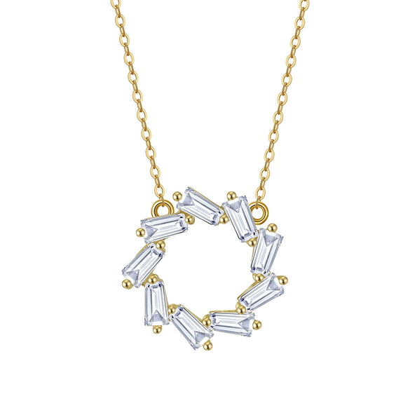 Sterling Silver Geometric Microinlaid Zircon Pendant Necklace Electroplated Women's Minimalist Design