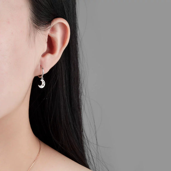 925 Sterling Silver Geometric Moon And Hollow Star Earrings For Women With Electroplated Light Luxury Metal Style