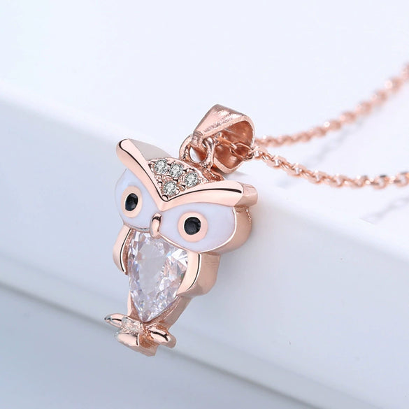925 Sterling Silver Geometric Owl Pendant Necklace With Mixed Gem Inlay Elegant Simple Collarbone Chain For Women
