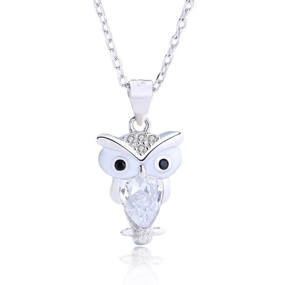 925 Sterling Silver Geometric Owl Pendant Necklace With Mixed Gem Inlay Elegant Simple Collarbone Chain For Women