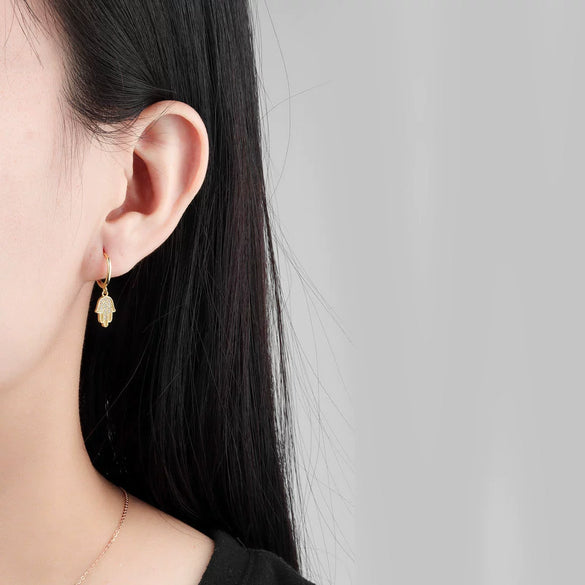 925 Sterling Silver Geometric Palm Drop Earrings With Gold Tone Electroplated Finish And Diamond Accent Ear Buckle Style
