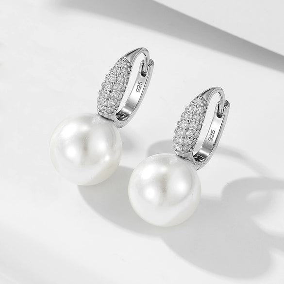 Sterling Silver Geometric Pearl Inlaid Women's Earrings
