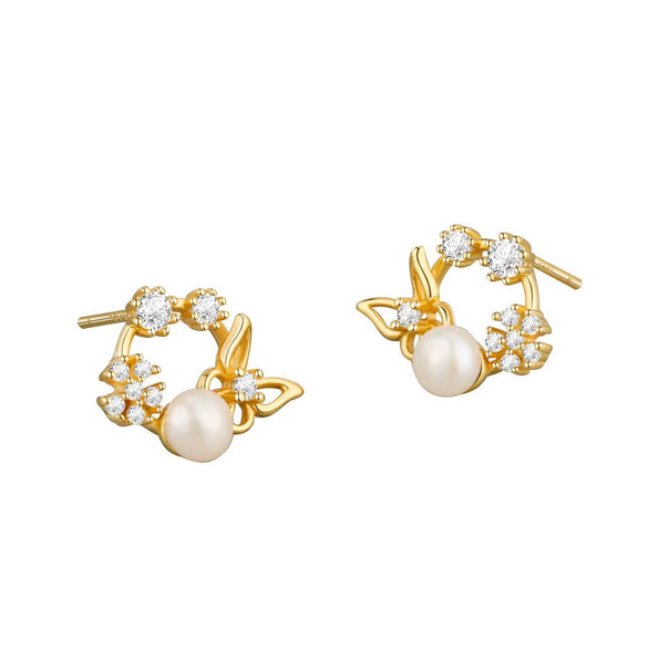 925 Sterling Silver Geometric Pearl Stud Earrings For Women Elegant Electroplated Versatile Jewelry