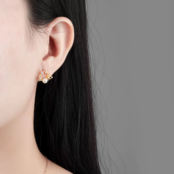 925 Sterling Silver Geometric Pearl Stud Earrings For Women Elegant Electroplated Versatile Jewelry