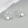 925 Sterling Silver Geometric Pearl Stud Earrings For Women Elegant Electroplated Versatile Jewelry