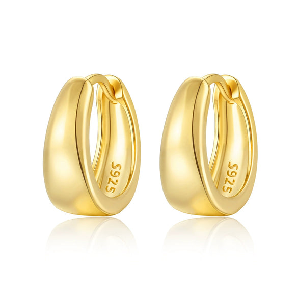 925 Sterling Silver Geometric Plain Hoop Earrings With Electroplating Design