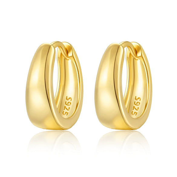 925 Sterling Silver Geometric Plain Hoop Earrings With Electroplating Design