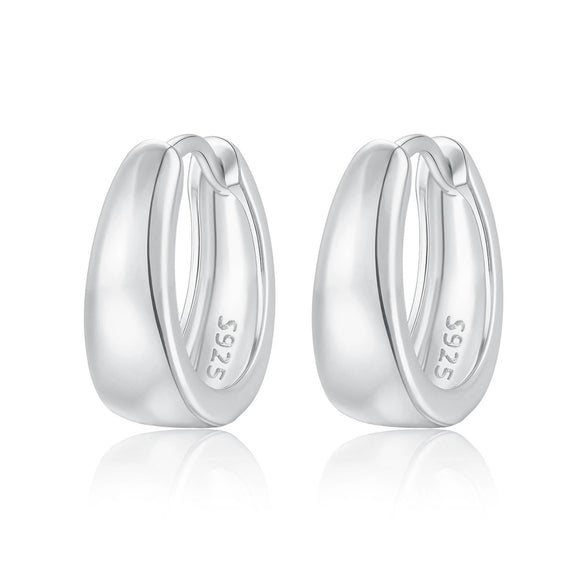925 Sterling Silver Geometric Plain Hoop Earrings With Electroplating Design