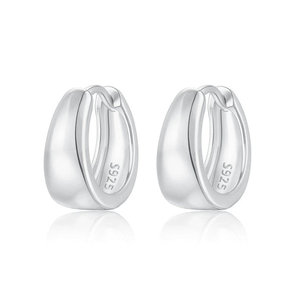 925 Sterling Silver Geometric Plain Hoop Earrings With Electroplating Design
