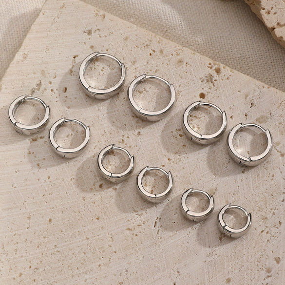 925 Sterling Silver Geometric Plain Hoop Earrings With Electroplating Design